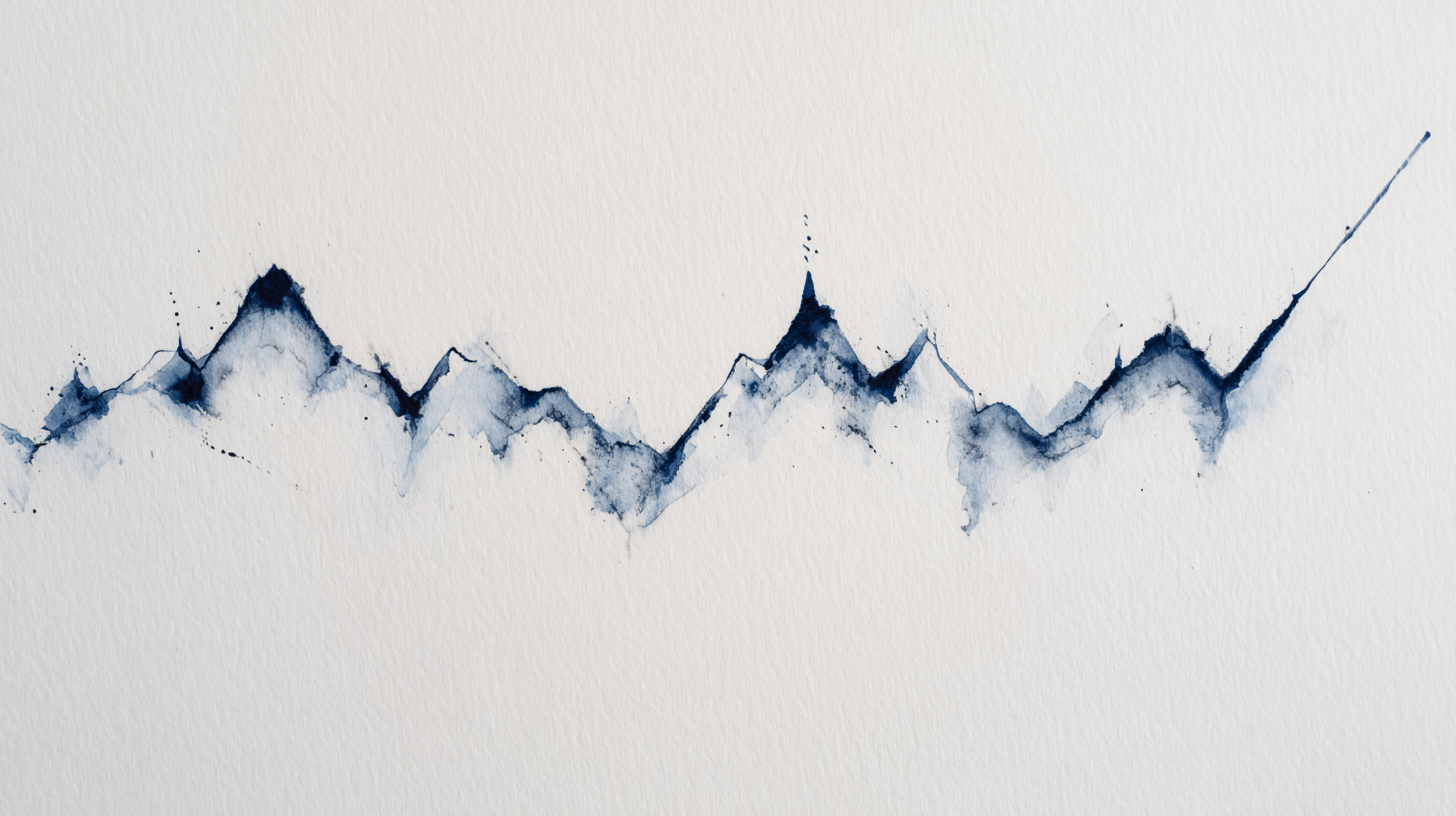 Abstract watercolor of a jagged upward line on cream paper